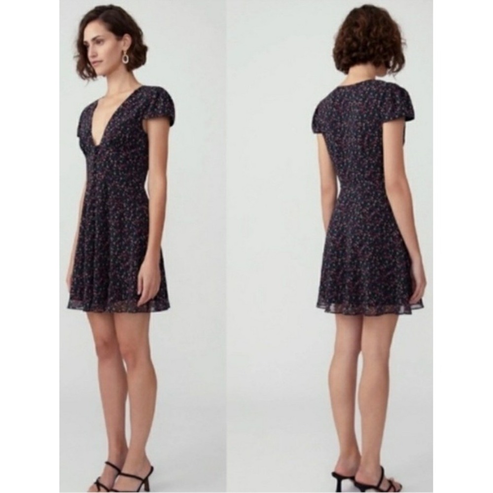 Fame & Partners Sheer Skater Dress Sz 6 Dark Ditsy Floral Fairy Grunge Y2K Goth